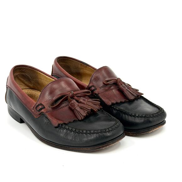 Vintage 90s Florsheim Black Brown Genuine Leather Tassel Kiltie Loafers main image 4